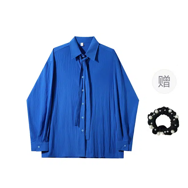 雾闪闪 慵懒风飘带设计感女复古肌理感上衣衬衫 女款