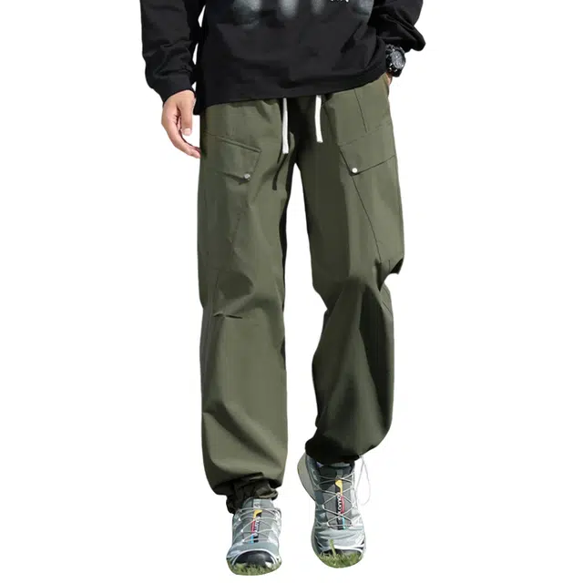 顶峰保罗 户外登山骑行软壳褶皱工装伞兵裤无性别主义美式机能风潮牌高街运动束脚裤加绒加厚简约百搭显高显瘦宽松垂感休闲裤 男女同款