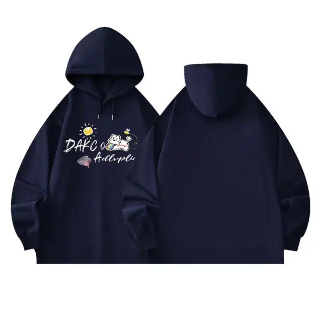 莫代尔 秋冬个性嘻哈风设计感复古加厚加宽连帽款卫衣打底衣 男女同款