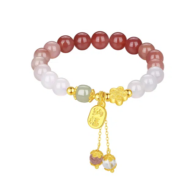 七可 桃之夭夭 新中式转运 招桃纳福精致轻奢优雅简约小众 花开富贵万事顺遂#好运 草莓晶 玛瑙 手串 女款