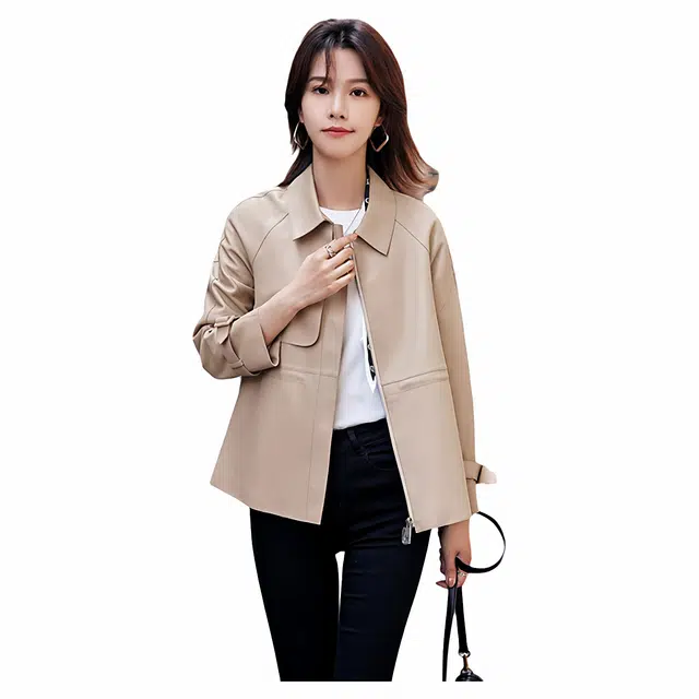 佐塞斯 轻奢高级感气质优雅短款真皮绵羊皮爆款收腰皮夹克外套皮衣 女款