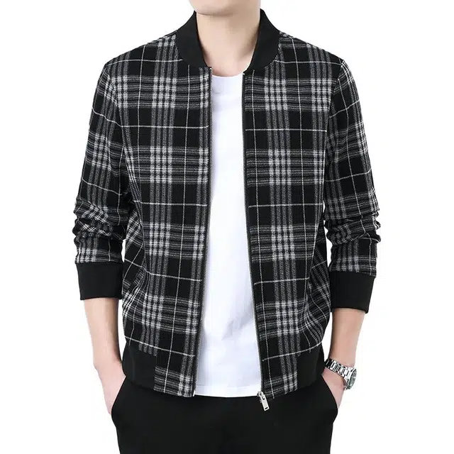 太子龍 休闲格子棒球领短款百搭舒适长袖夹克 男款