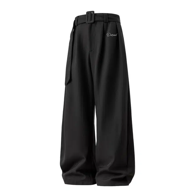 普鲁士多特蒙德 老钱风廓形垂感褶皱休闲裤男秋季腰带设计阔腿裤简约百搭拖地西装裤 男女同款