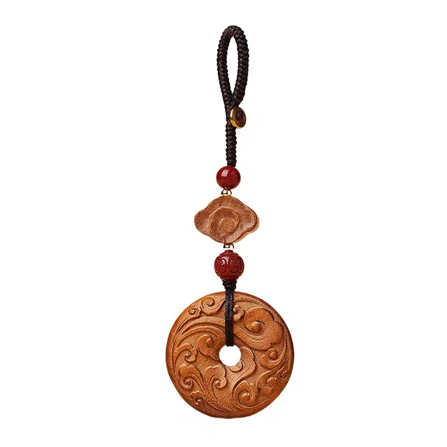 仙园韵 招财纳福好运连连高雅品味平安扣汽车扣护身符转运福运 桃木 钥匙扣 男女同款情侣款