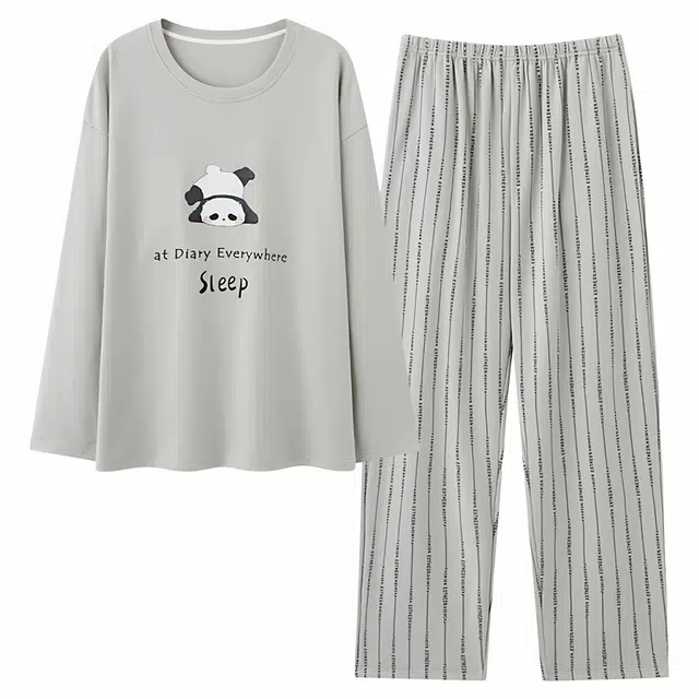 潞优野 轻奢高端纯棉男春秋款长袖大码宽松卡通条纹男生家居服可外穿高级感睡衣套装 男款