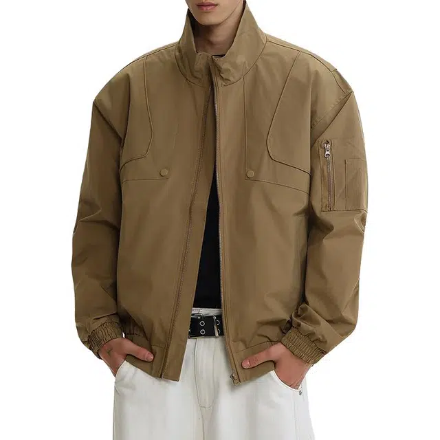 杜克恩 美式工装立领哈灵顿飞行外套秋季复古解构拼接潮牌高街宽松休闲机车服夹克 男女同款