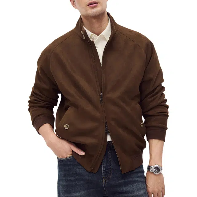 丹宁哲学 高档厚实麂皮绒 秋冬季复古立领夹克 男款