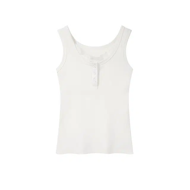 小卷要加油 纯色修身适中方领无袖背心 女款