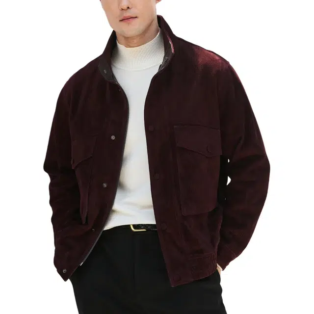 丹宁哲学 时髦男士 高端竖纹新西兰绵羊皮 松紧下摆皮衣 男款