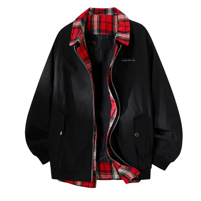 陆与山屿 假两件秋季男款拼接小香风撞色女生外套高街翻领内衬格纹工装开衫衣服美式复古早秋运动穿搭学院慵懒风情侣防风夹克 男女同款
