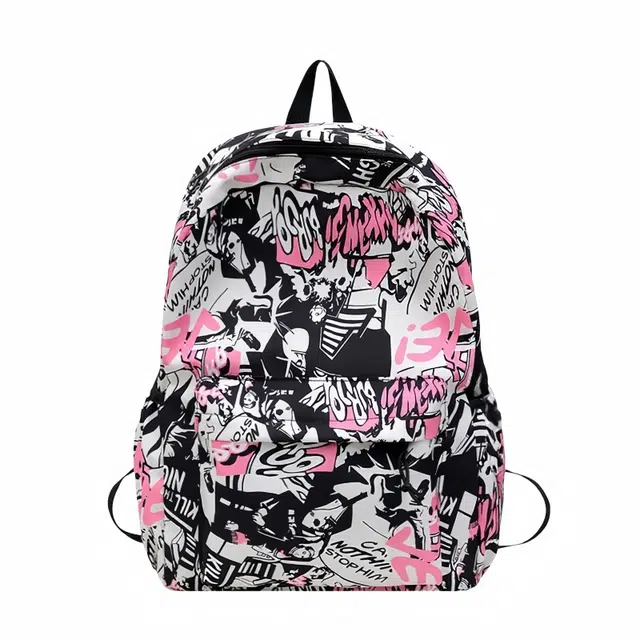 單倉 涂鸦漫画大容量潮流时尚百搭通勤 尼龙 双肩包 常规 男女同款情侣款 多色