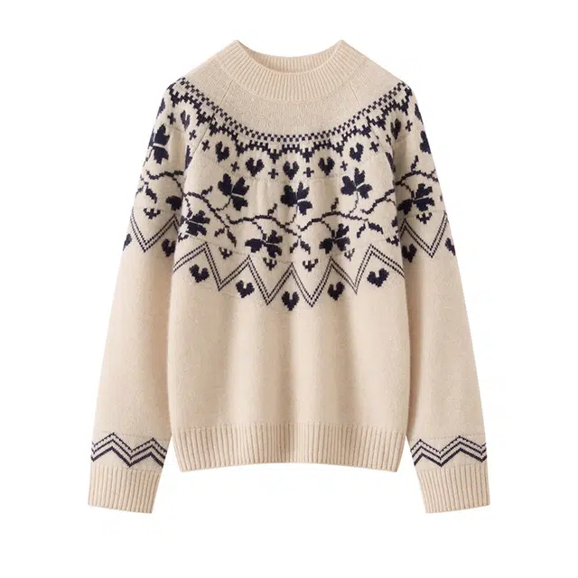 稻草人 毛绒质感优雅设计保暖高千鸟格简约风格秋冬打底羊绒衫 女款