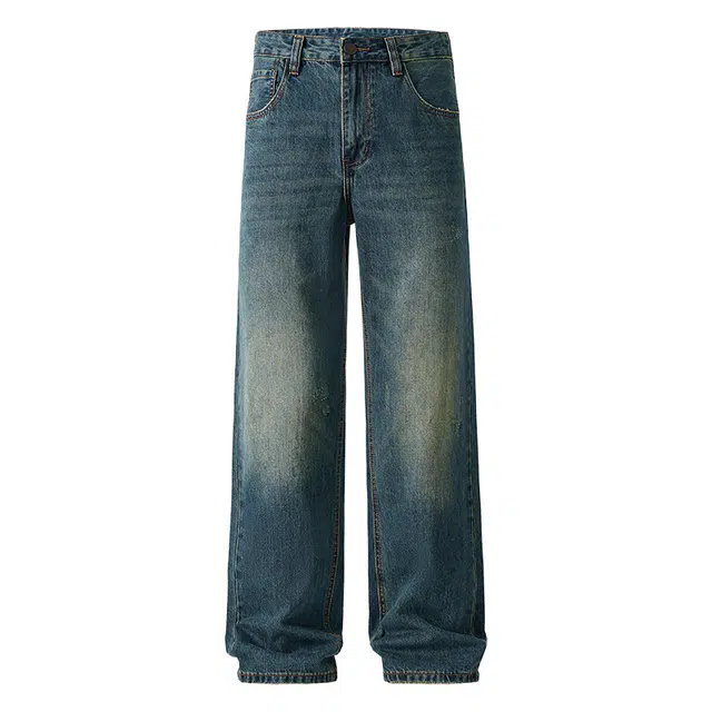 米素力 复古水洗直筒宽松休闲中腰牛仔裤 男女同款