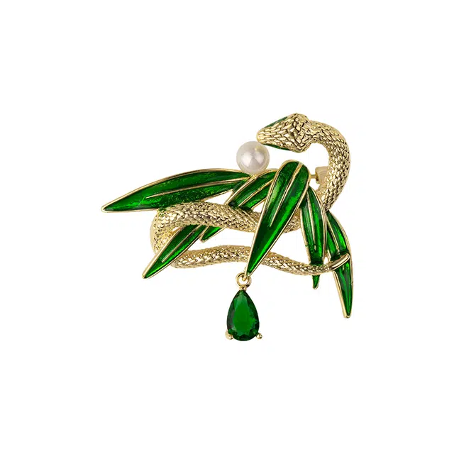 暖瞳 竹影蛇行绿色竹子胸花精致设计美观优雅本命年生肖蛇年别针#好运 铜 胸针 女款