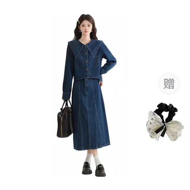 涂诗菲 韩版美式复古纯色休闲时尚遮肉显瘦通勤设计高级感气质百搭长袖裙装套装 女款
