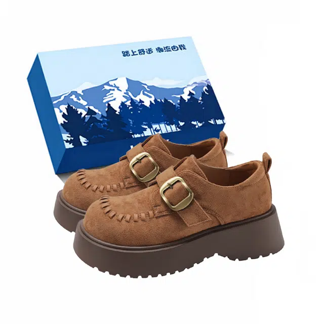 小鹿米利 厚底大头勃肯鞋配裙子松糕英伦小皮鞋小个子 乐福鞋 女