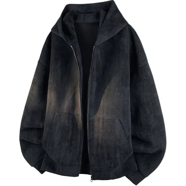 佐菲利 复古扎染开衫潮牌美式高街痞帅重磅连帽休闲外套卫衣 男女同款