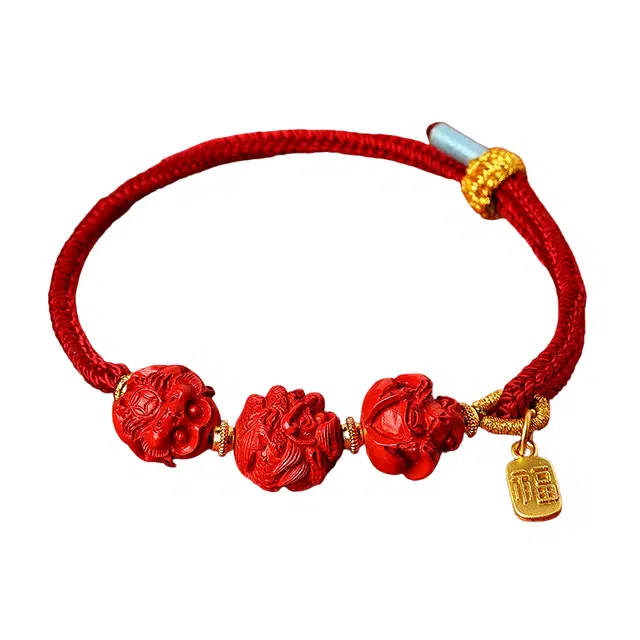 仙园韵 国潮新中式简约红色转运珠小众设计高级感可调节三合手工编织绳#好运 朱砂 手绳 男女同款情侣款