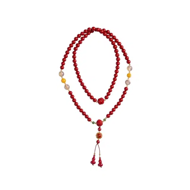 子婳 诸事顺利招财转运珠轻奢好运莲莲平安喜乐时尚优雅百搭高级感毛衣链 朱砂 项链 女款