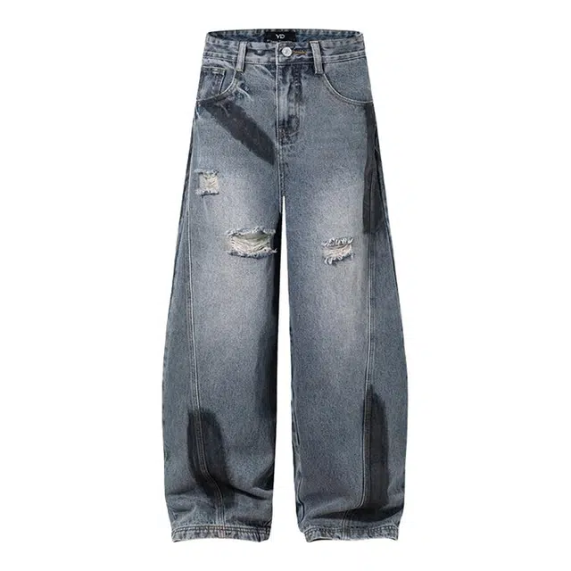 海尔斯 阔腿直筒裤美式涂鸦高腰牛仔裤 男款