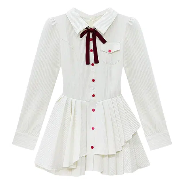 望莱仕 法式气质独特别致甜美裙子女秋韩系学院风收腰显瘦短裙褶皱长袖连衣裙 女款