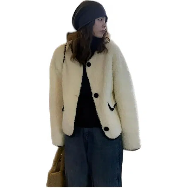 邓大喵 韩版小个子皮毛一体羊羔毛女秋冬加厚宽松棉服外套 女款