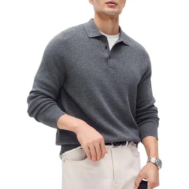丹宁哲学 【意式老钱风】亲肤羊毛长绒棉混纺 秋季马鞍肩翻领针织衫 男款