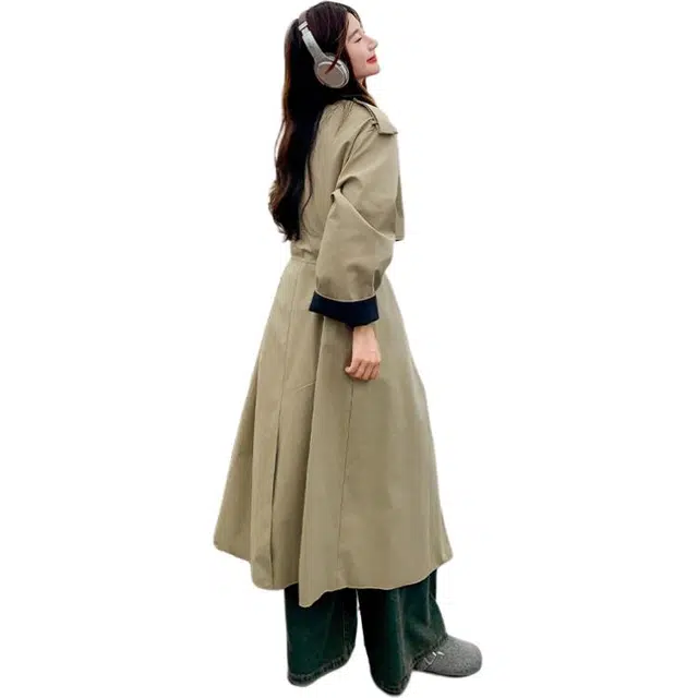 稻草人 松弛感翻袖撞色设计文艺范风衣外套 女款