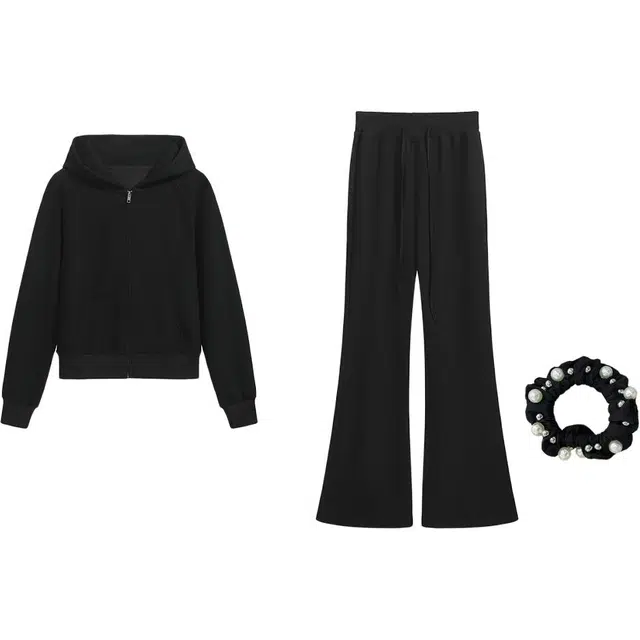 雾闪闪 连帽卫衣卫裤外套上衣微喇阔腿裤两件女休闲套装 女款