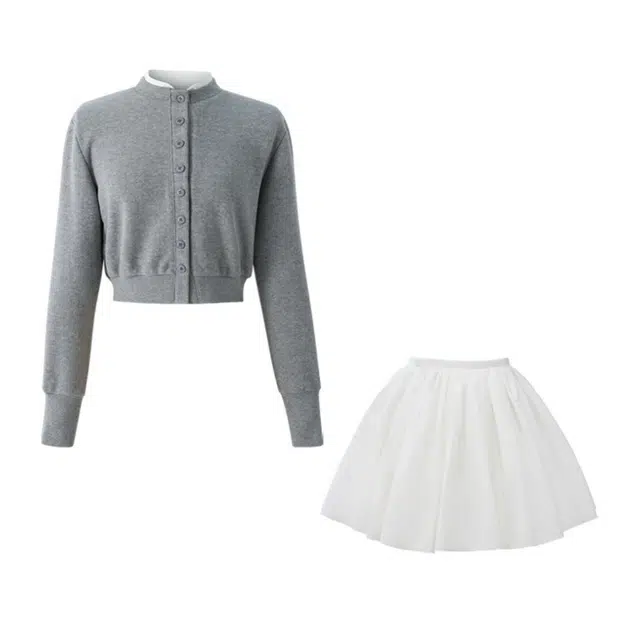 柏黛妃 韩系学院风千金设计感假两件圆领加绒撞色针织开衫外套半裙女裙装套装 女款