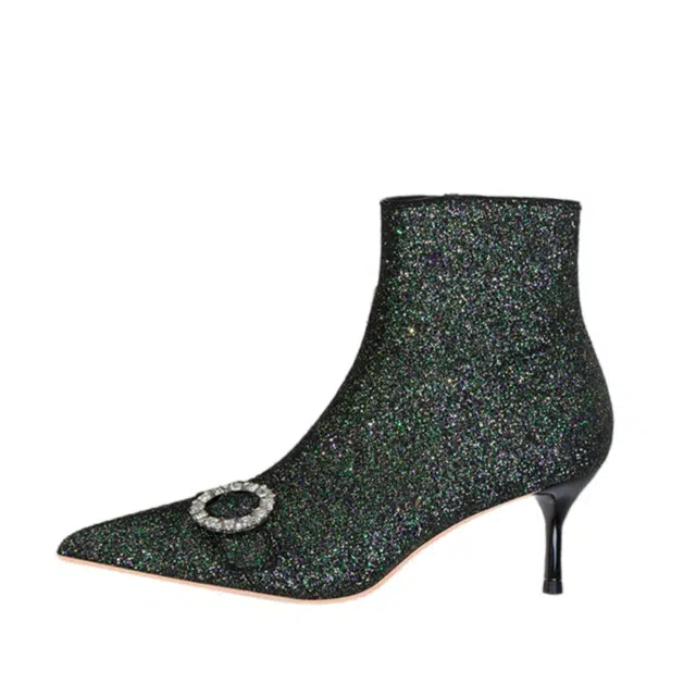 拾伍象 合成革 显瘦性感尖头闪亮水钻百搭简约 短靴 女