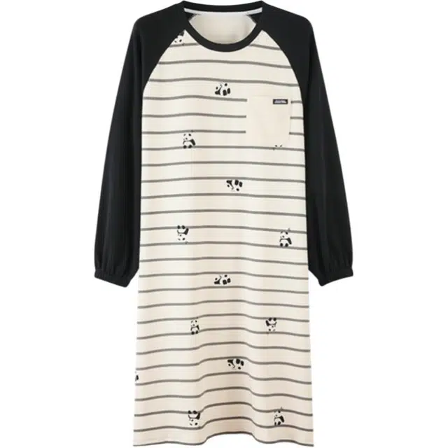 浮光岛屿 简约时尚精致圆领带胸垫高级感长袖家居服舒适亲肤透气可外穿宽松休闲睡裙 女 礼盒款 白色