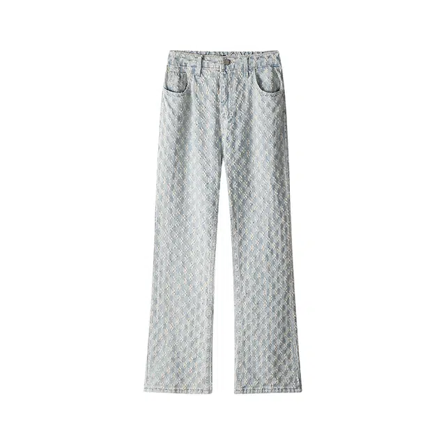 海尔斯 高街拖地裤美式立体微喇提花直筒牛仔裤 男款