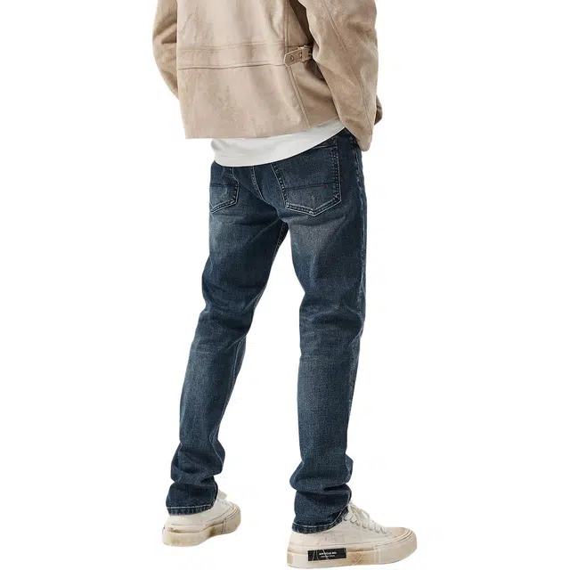 逆腾 秋季小破洞长裤男潮牌莱卡修身小直筒男士复古水洗小脚牛仔裤 男款