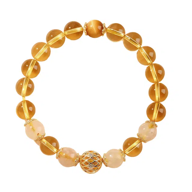 仙园韵 新中式百搭招财轻奢小众设计高级感复古精致盘珠#好运 黄水晶 手串 女款