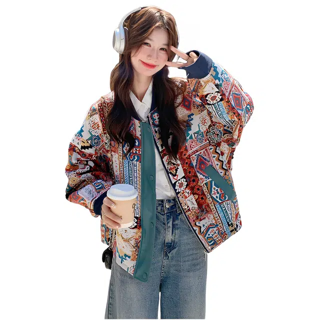 荟萃阁 复古刺绣拼接棒球服短宽松夹克 女款