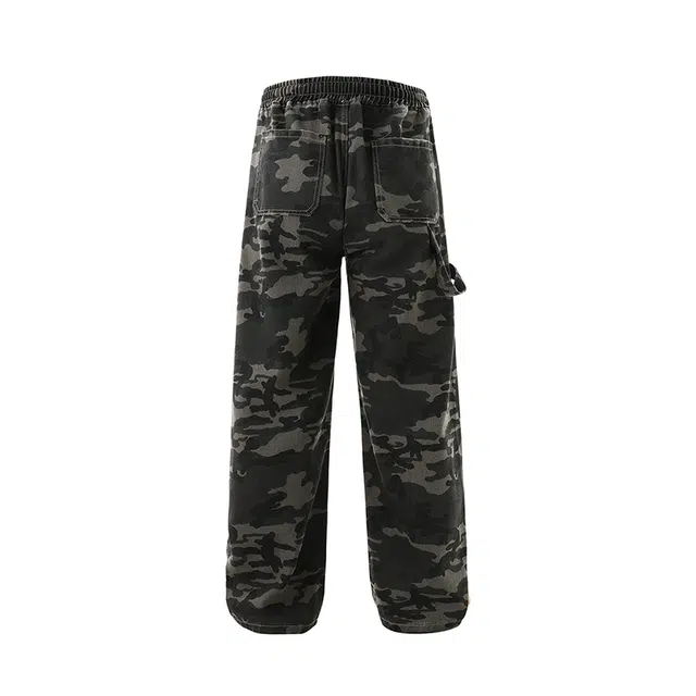 海尔斯 美式休闲复古迷彩宽松直筒百搭时尚牛仔裤 男款