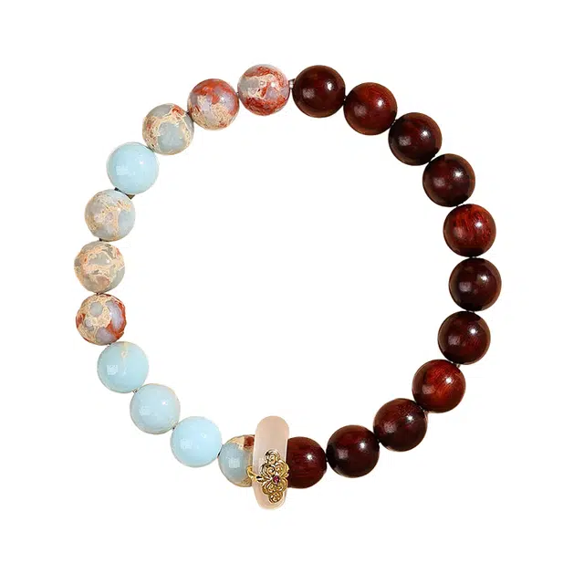 仙园韵 木凝古韵 石蕴灵华招财纳福檀香佛珠化解太岁招财护身禅意转运珠#好运 金丝檀木 手串 男女同款