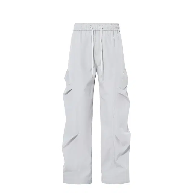 【户外防风防泼水伞兵裤】布客行 美式高街纯色褶皱松紧腰系带简约工装百搭直筒显高显瘦伐木长裤机能风宽松大码运动休闲裤 男女同款