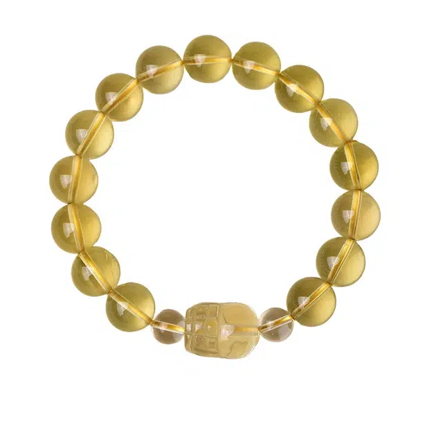 仙园韵 平安喜乐 国风新中式复古好运黄貔貅招财暴富转运盘玩手饰 黄水晶 手串 女款