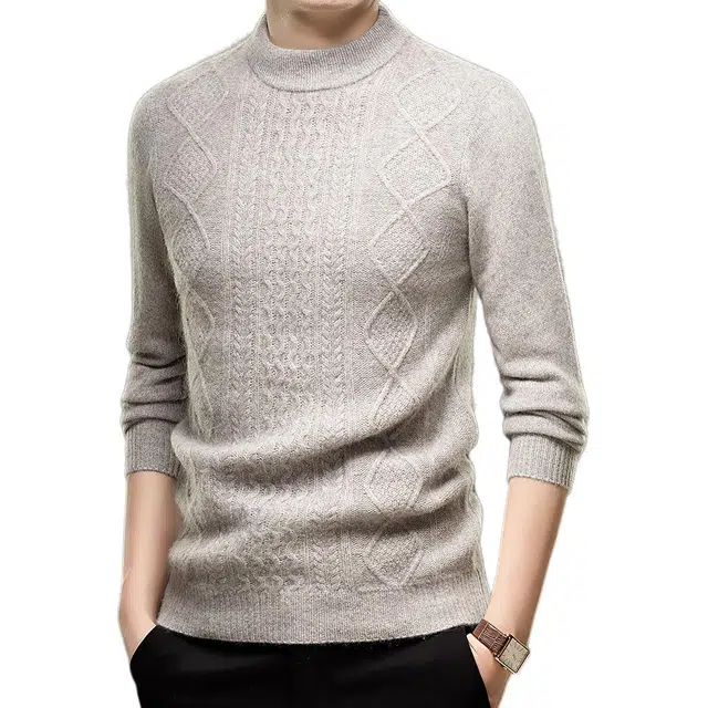 太子龍 高档羊绒衫圆领提花纯色套头内搭打底针织衫 男款