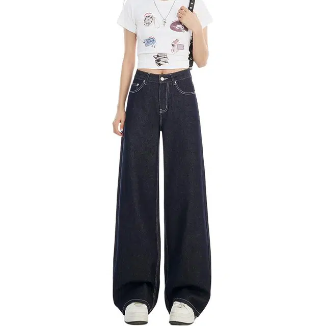 如续 时尚复古阔腿裤高腰款宽松百搭直筒牛仔裤 女款