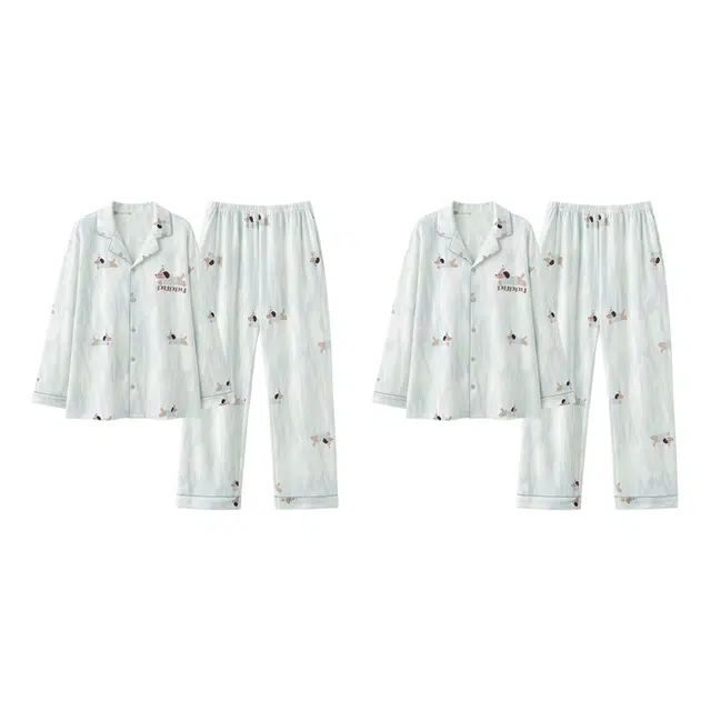 蒄趣 简约情侣款舒适家居服长袖开衫薄款可爱睡衣套装 男女同款 两件装