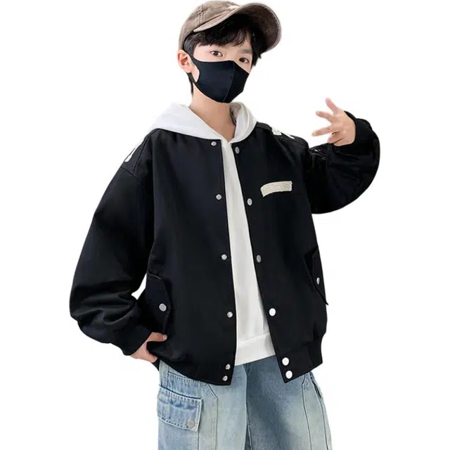 俞兆林棒球服 男童春秋季假两件连帽外套中大童美式潮牌休闲痞帅儿童夹克潮 青少年