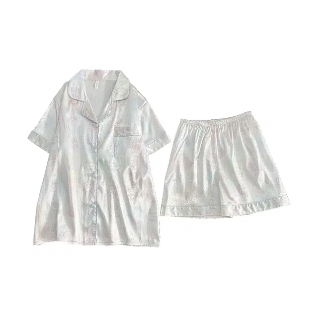 静英鸾 夏季女简约休闲风短袖短裤开衫可外穿家居服睡衣套装 女款