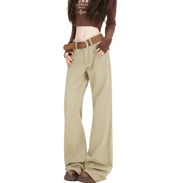 如续 辣妹低腰不贴腿时尚微喇叭拖地阔腿裤牛仔裤 女款