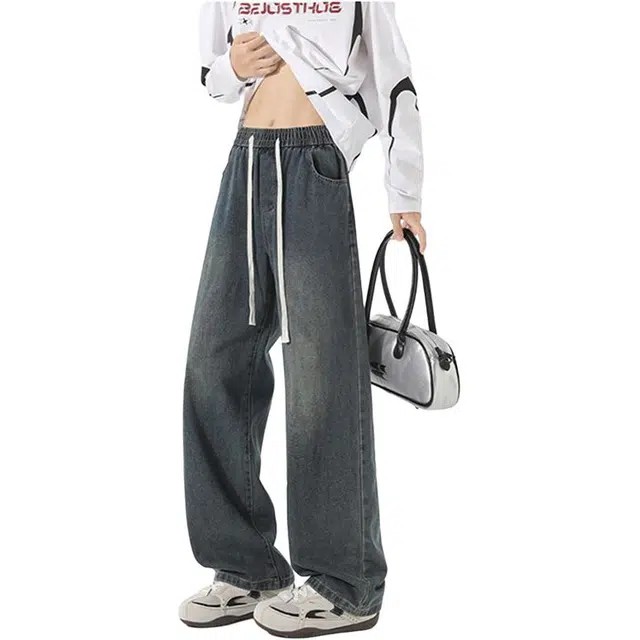 单爵 美式男秋季高街潮牌直筒裤百搭宽松牛仔裤 男女同款