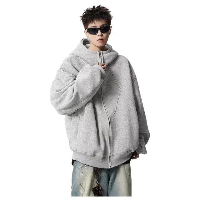 太子龍 美式重磅港风宽松开衫连帽外套时尚潮流百搭个性上衣夹克 男款