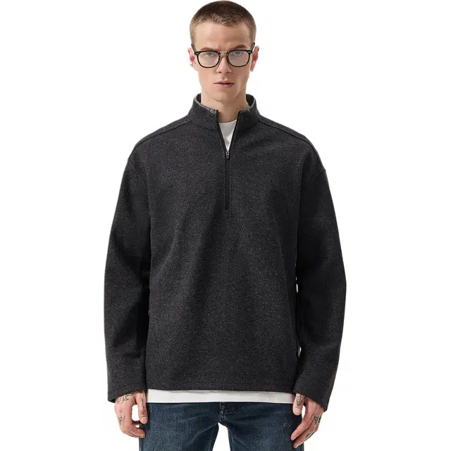 逆腾 秋季立领绒面长袖上衣男潮牌宽松半拉链款男士慵懒休闲卫衣 男款