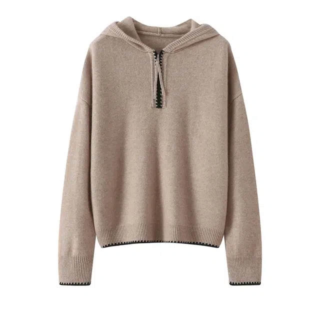 稻草人 时尚设计宽松版型高领保暖长袖舒适连帽羊绒衫 女款